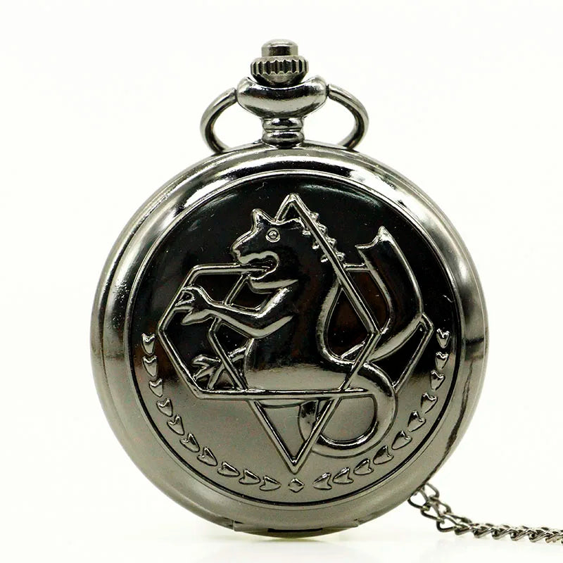 Vintage FullMetal Alchemist Edward Elric Cosplay Pocket watch Dull Polish Brown Hollow Men's Quartz Pocket Watch