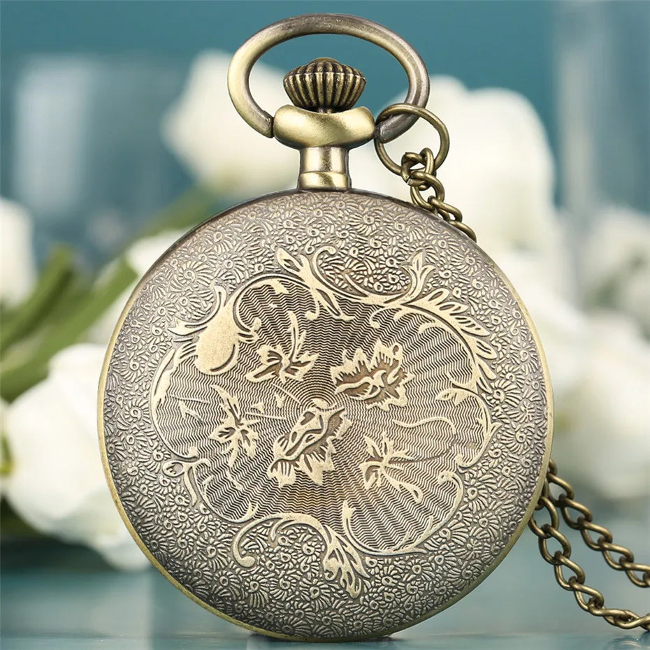 Bronze Retro Roman Numerals Display Quartz Pocket Watch Vintage Pendant Clock for Men Women Fob Sweater Chain / Hanging Chain