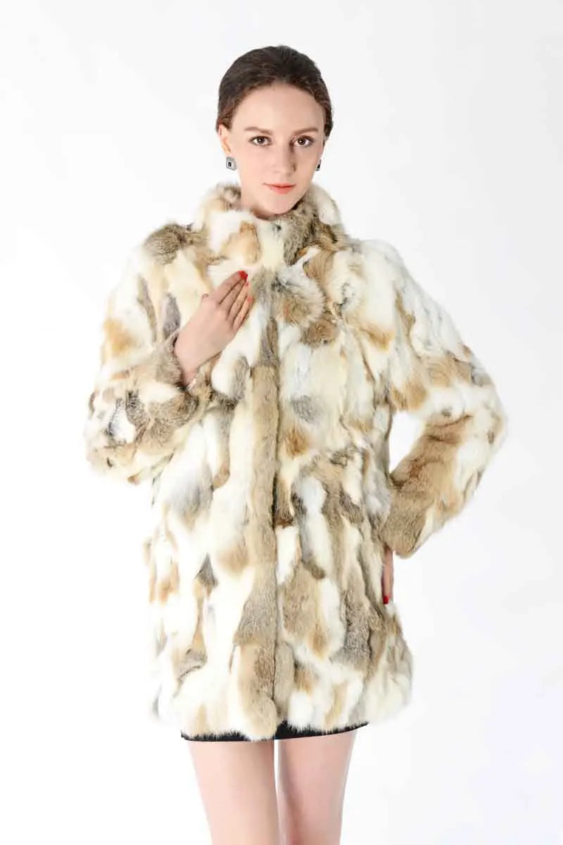 New Arrival Full Pelt Real Rabbit Fur Coat Women Nature Fur Jacket Female Fashion Factory good quality Fur Overcoat NZ147