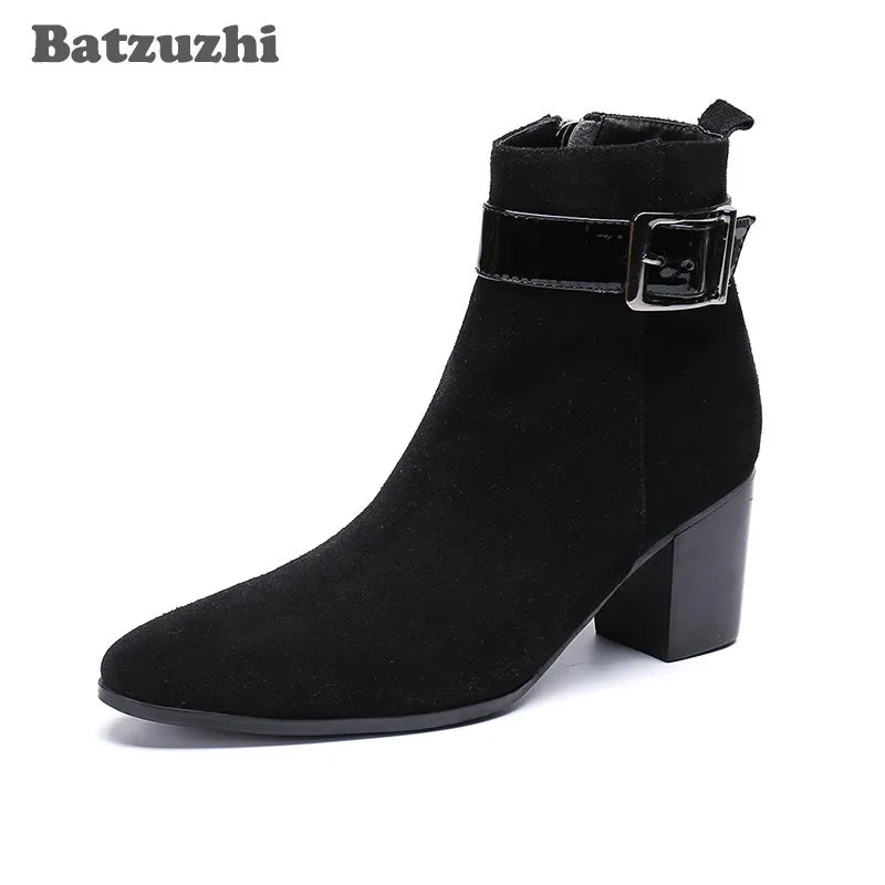 Korean Style Men's Pointed Toe Ankle Boots Black Suede US6-1 Big Size Knight Party Footwear Bota Masculina