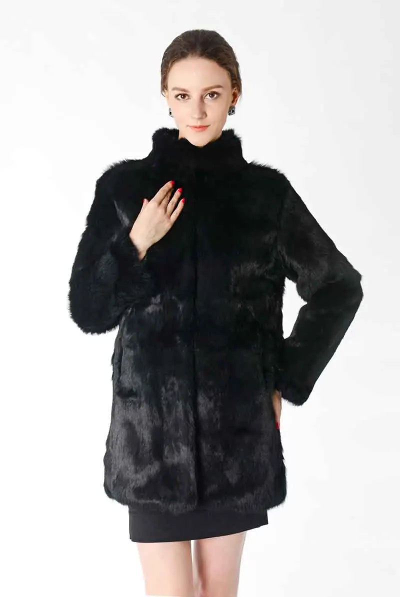 New Arrival Full Pelt Real Rabbit Fur Coat Women Nature Fur Jacket Female Fashion Factory good quality Fur Overcoat NZ147