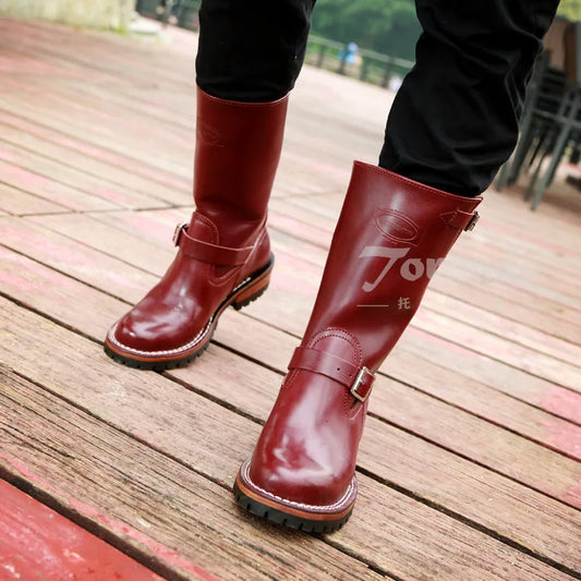 EB666 Rock Can Roll Men's Genuine Italian Cow Leather Footwear Cowhide Top Quality Goodyear Welted Trooper Engineer Boots