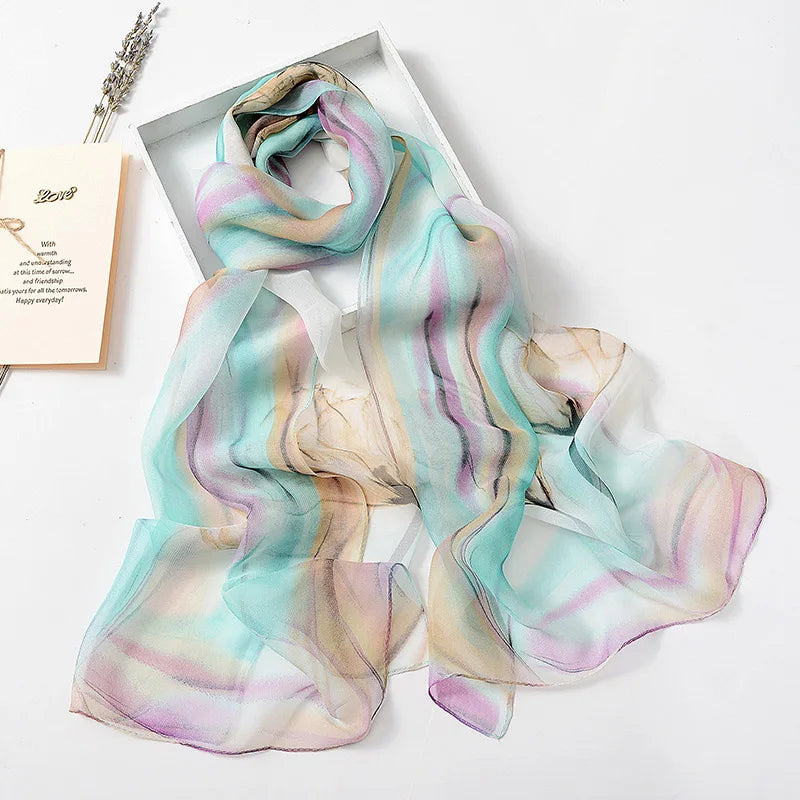 New Fashion Hot Design Luxury Tulip Flower Print Women Foulard Chiffon Georgette Scarf Elegant Summer Long Shawl Bandana M291