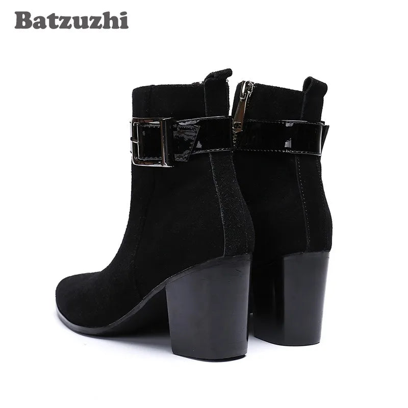 Korean Style Men's Pointed Toe Ankle Boots Black Suede US6-1 Big Size Knight Party Footwear Bota Masculina