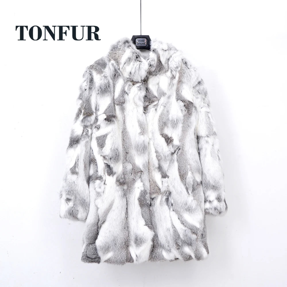 2022 Thick Warm Classical Customize Women's Real Whole Skin Real Genuine Rabbit Fur Coat Female Mandarin Collar Jacket TSR257