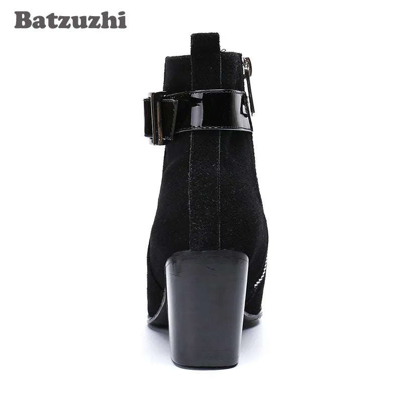Korean Style Men's Pointed Toe Ankle Boots Black Suede US6-1 Big Size Knight Party Footwear Bota Masculina