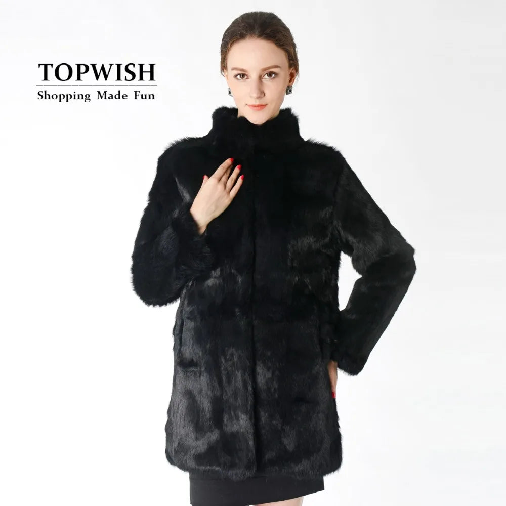 New Arrival Full Pelt Real Rabbit Fur Coat Women Nature Fur Jacket Female Fashion Factory good quality Fur Overcoat NZ147