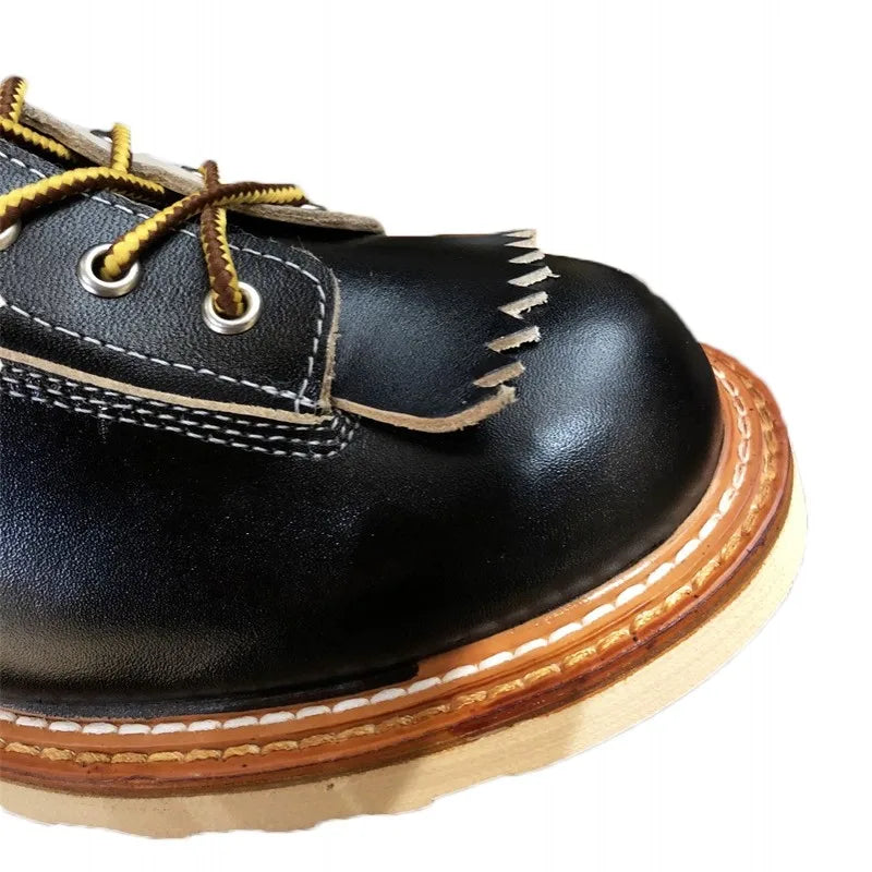 New Japanese Retro Patchwork Genuine Leather Boots Men Round Toe Lace Up Motorcycle Ankle Boots Casual Men Leather Shoes