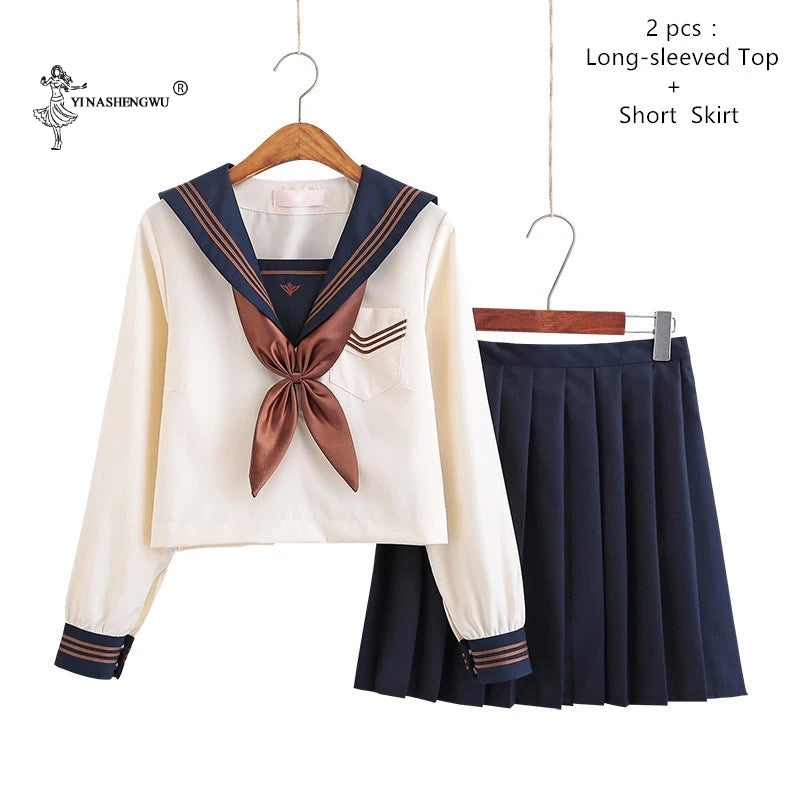 Japanese School Uniforms Anime COS Sailor Suit Jk Uniforms College Middle School Uniform For Girls Students Light Yellow Costume