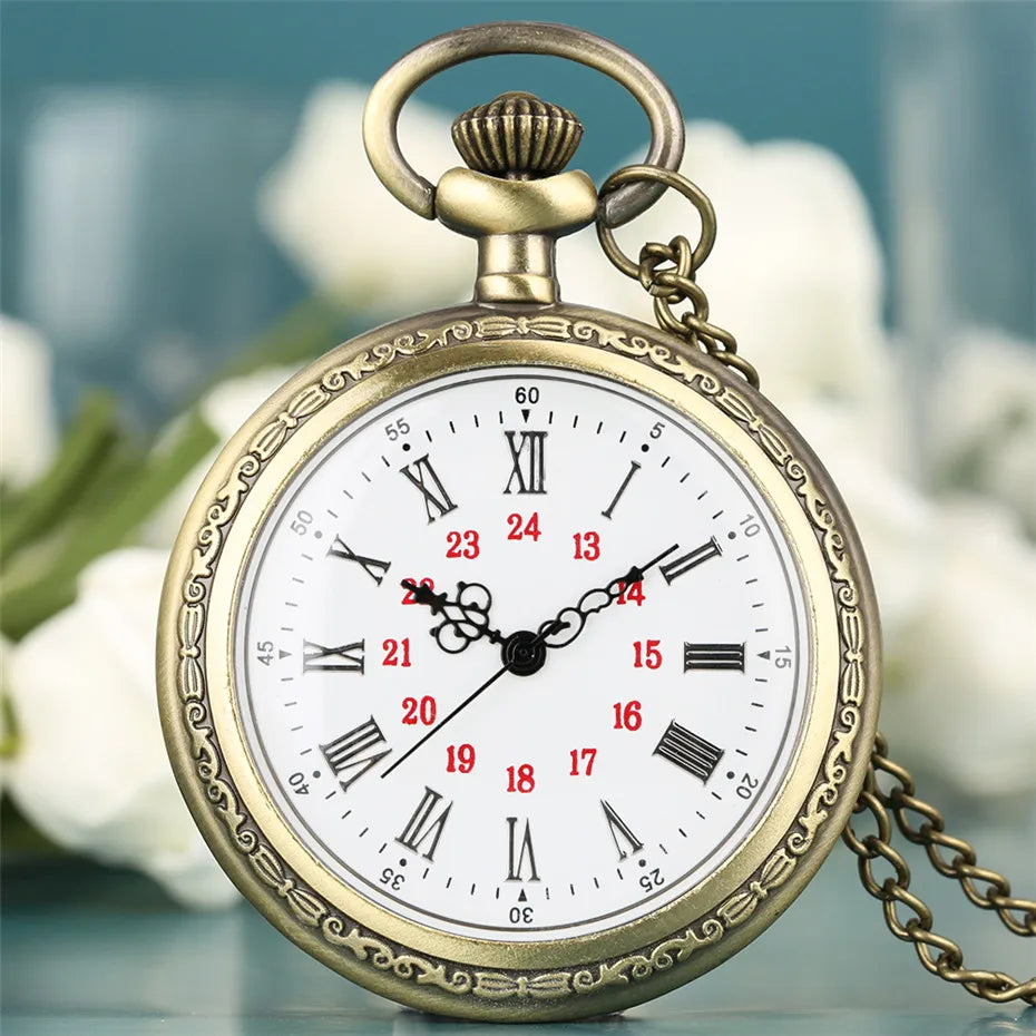 Bronze Retro Roman Numerals Display Quartz Pocket Watch Vintage Pendant Clock for Men Women Fob Sweater Chain / Hanging Chain