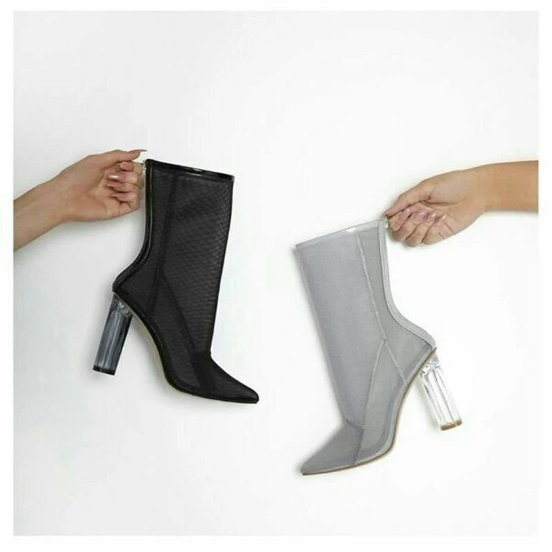 New Mesh Neon Green Sandal Boots Women Sexy Over The Knee Boots Pointed Toe High Heels Party Shoes Woman Thigh High Boots