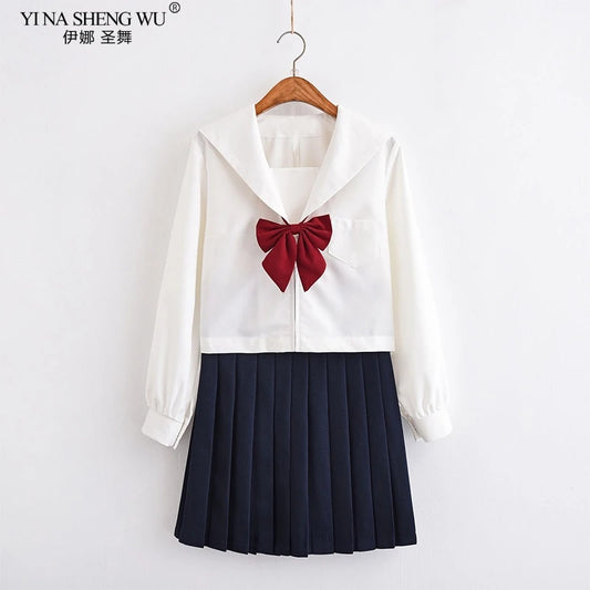 White Japanese Anime High School Girls Student JK Uniforms Cosplay Costume Navy Uniform Pleated Skirt Sailor Suit Korean Style