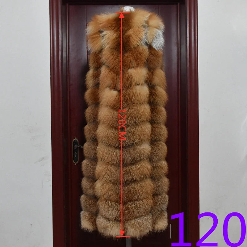 Winter Red Fox Fur Vest Female Real Extended Long Women Red Fox Fur Waistcoat Natural Fox Fur Waistcoat Long