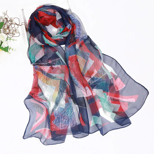 Women Foulard Chiffon Georgette Bandana Scarf Tree Leaf Print Long Shawl Summer Wrap Lady Elegant Thin breathable