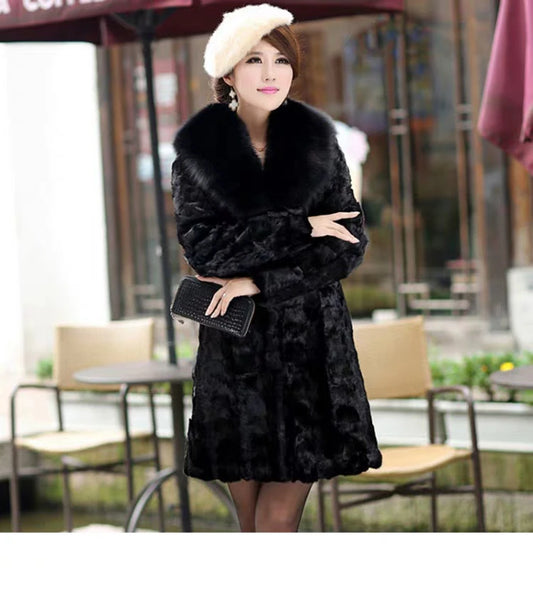 Genuine real natural mink fur coat with fox fur collar women's fashion warm winter waistcoats custom any size Free shipping