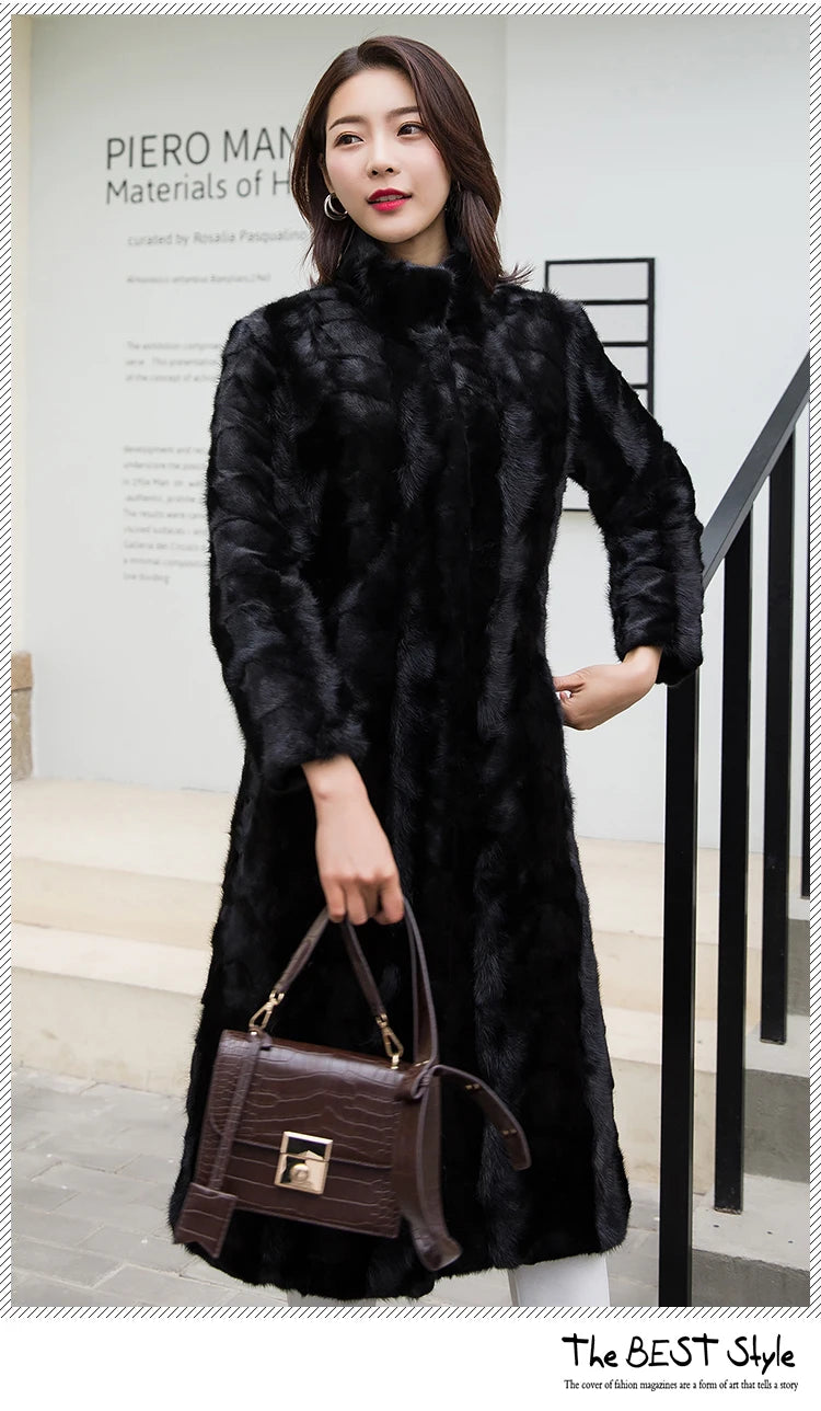 Luxury Lady Genuine real natural mink fur coat women's long fashion stand collar warm winter waistcoats jacket custom any size