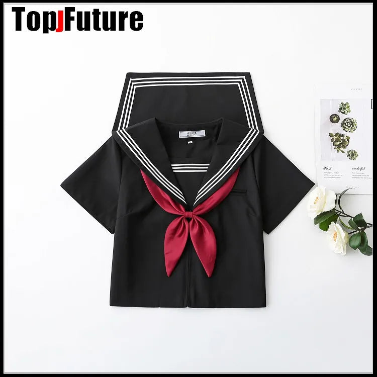 Basic JK uniform dress orthodox black Guanxi Lapel improved white three sailor suit Japanese summer student TOP SHIRT