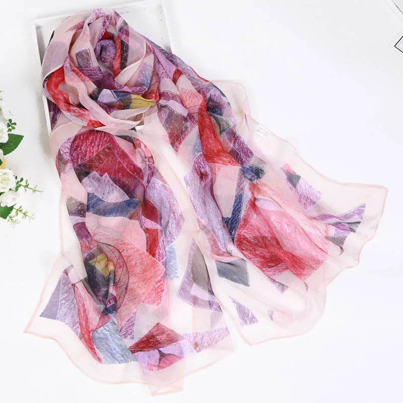 Women Foulard Chiffon Georgette Bandana Scarf Tree Leaf Print Long Shawl Summer Wrap Lady Elegant Thin breathable