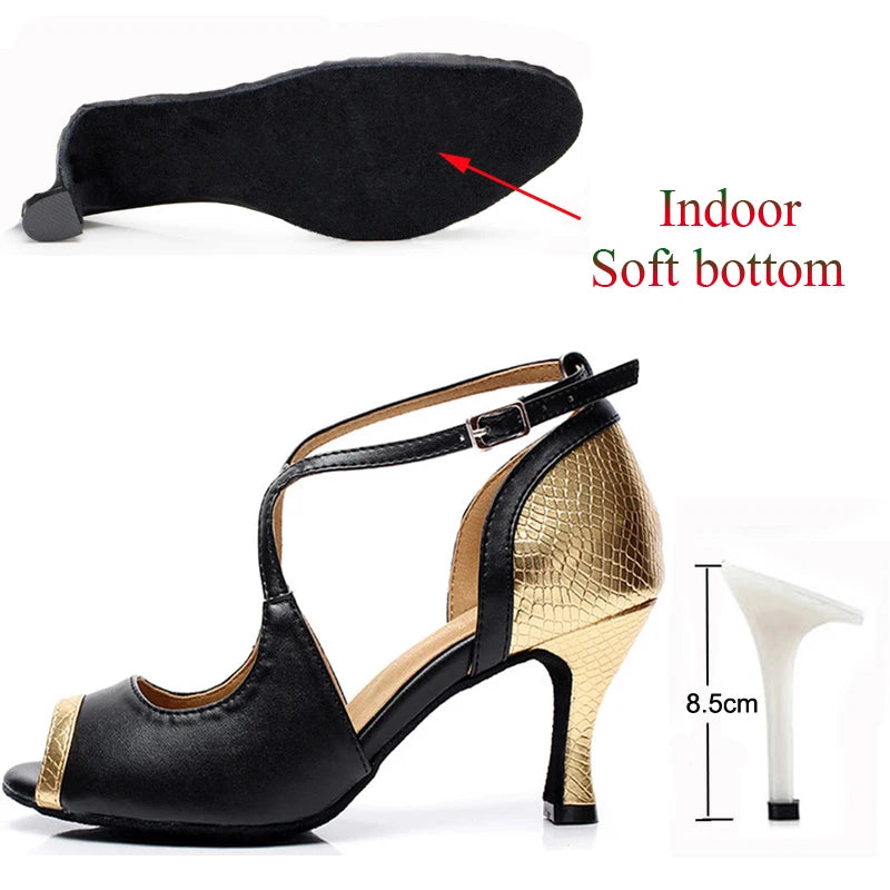 Latin Dance Shoes For Women Tango Salsa Dance Shoes for Girls High Heels 10cm Gold Red Summer Sandals for Women Dance Shoes