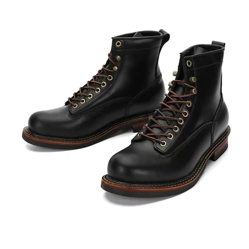 New Handmade Vintage British Casual Men Ankle Boots Autumn Winter Cow Leather Shoes Wedge Tooling Desert Boots Motorcycle Boots