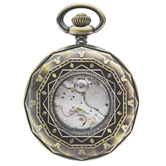 Antique Vintage Luxury Mechanical Pocket Watch Bronze Roman Numerals Sub-dials Moon-phase with Chain&Box