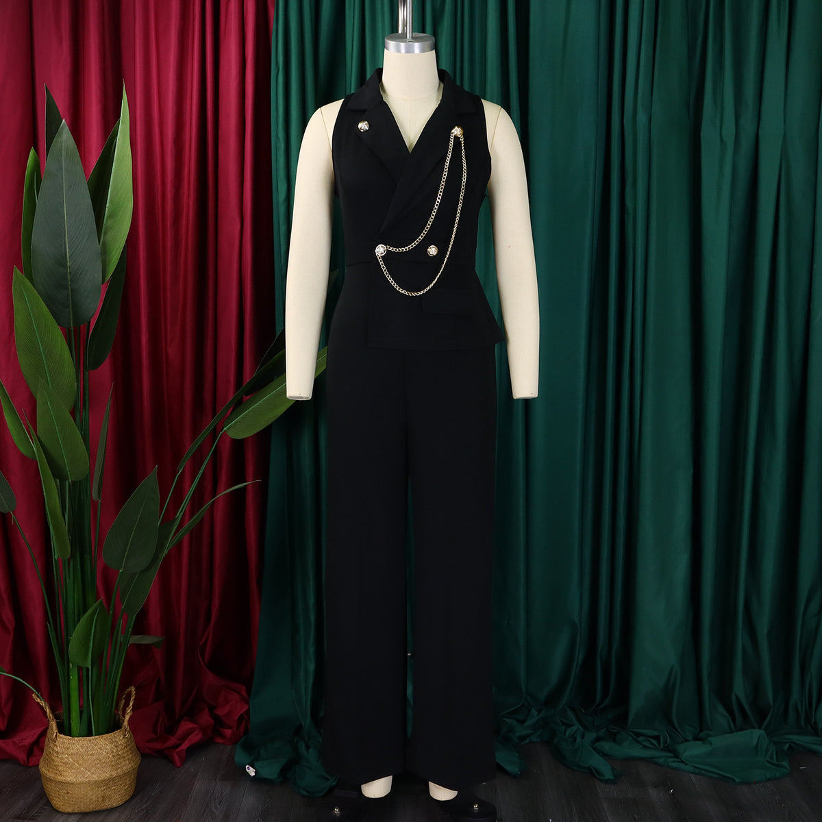 CMYAYA Elegant Womenv-neck High Waist Straight Sleeveless Blazer Jumpsuits 2024 Fall Street Chain Office Lady Party Rompers