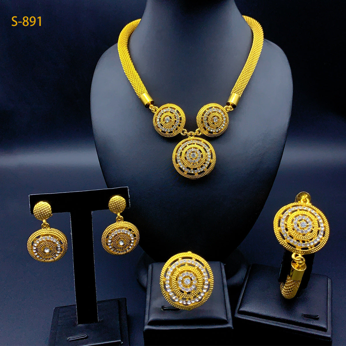 2025 Summer Dubai 24K Gold Bridal Jewelry Set Necklace Earrings Bracelet Ring Middle East Africa Jewelry