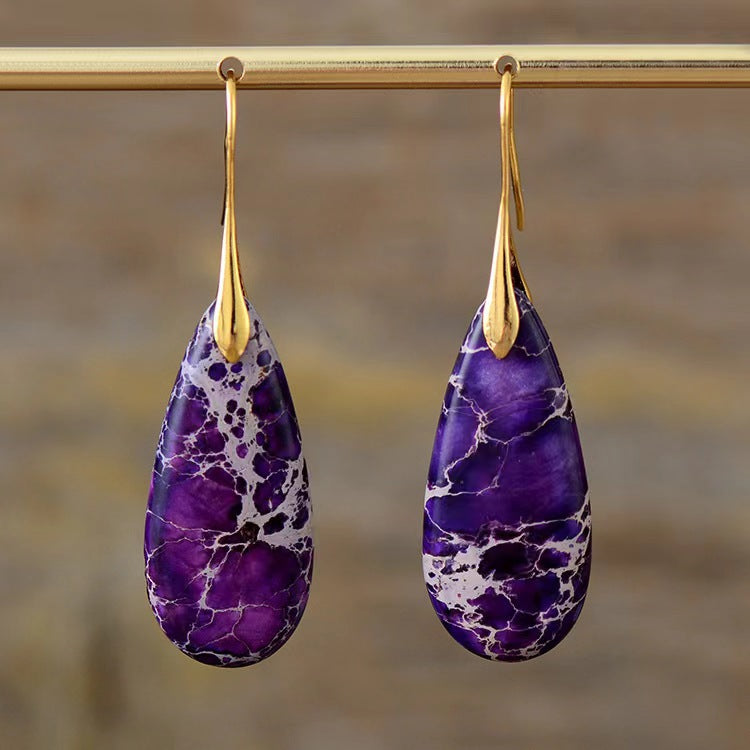 European and American Bohemian Emperor Stone Water Drop Pendant Earrings Natural Stone Independent Brand Jewelry Geometric Saturn