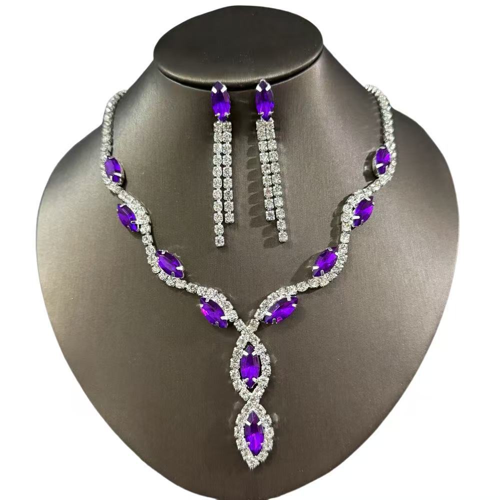 Cross-border jewelry wholesale hot selling personalized color horse eye water drop necklace tassel earrings bridal suit jewelry
