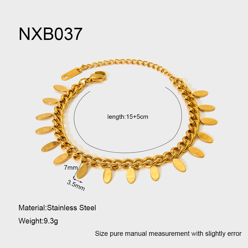 Cross-Border Leaf Tassel Pendant Stainless Steel Bracelet Plated with 18K Gold Waterproof Jewelry Ins Simple High-End Jewelry for Women