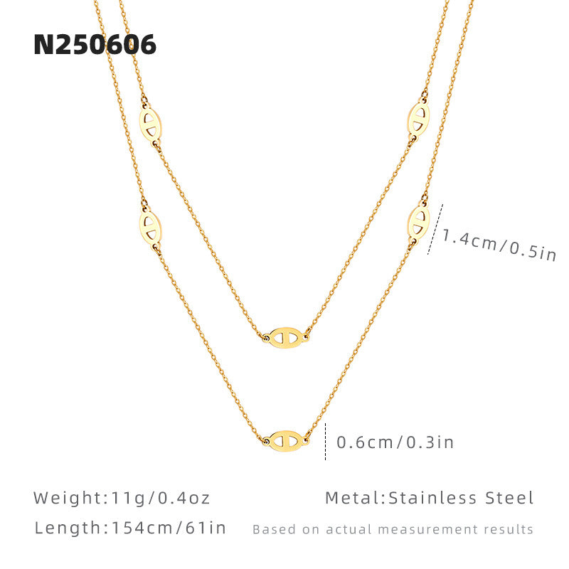 18K Titanium Steel Pig Nose Necklace Accessories Women's High-End Stacked Sweater Chain Extra Long Accessible Luxury Niche Clavicle Chain