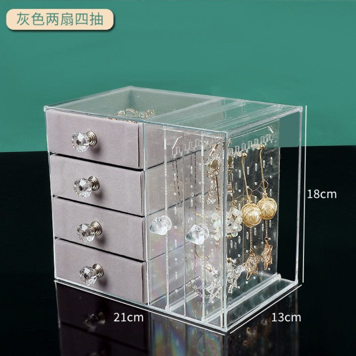 Multi-Layer Jewelry Rack Drawer Transparent Earring Box Storage Jewelry Box Dressing Table Dustproof Earring Organizer
