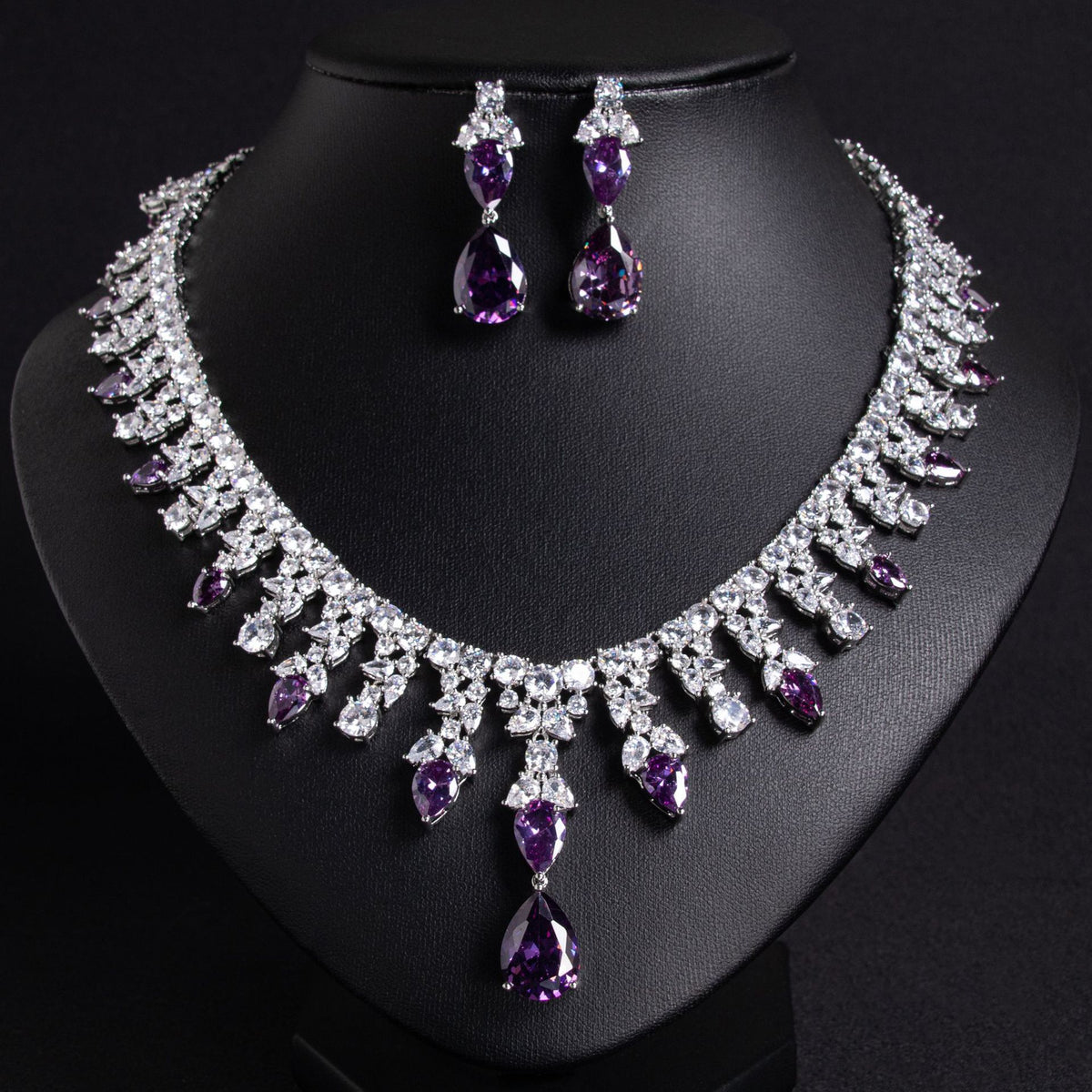 Luxury Dinner Dress Jewelry Red Zircon Necklace suit High-end Wedding Micro-inlay Bridal Wedding Earrings Jewelry