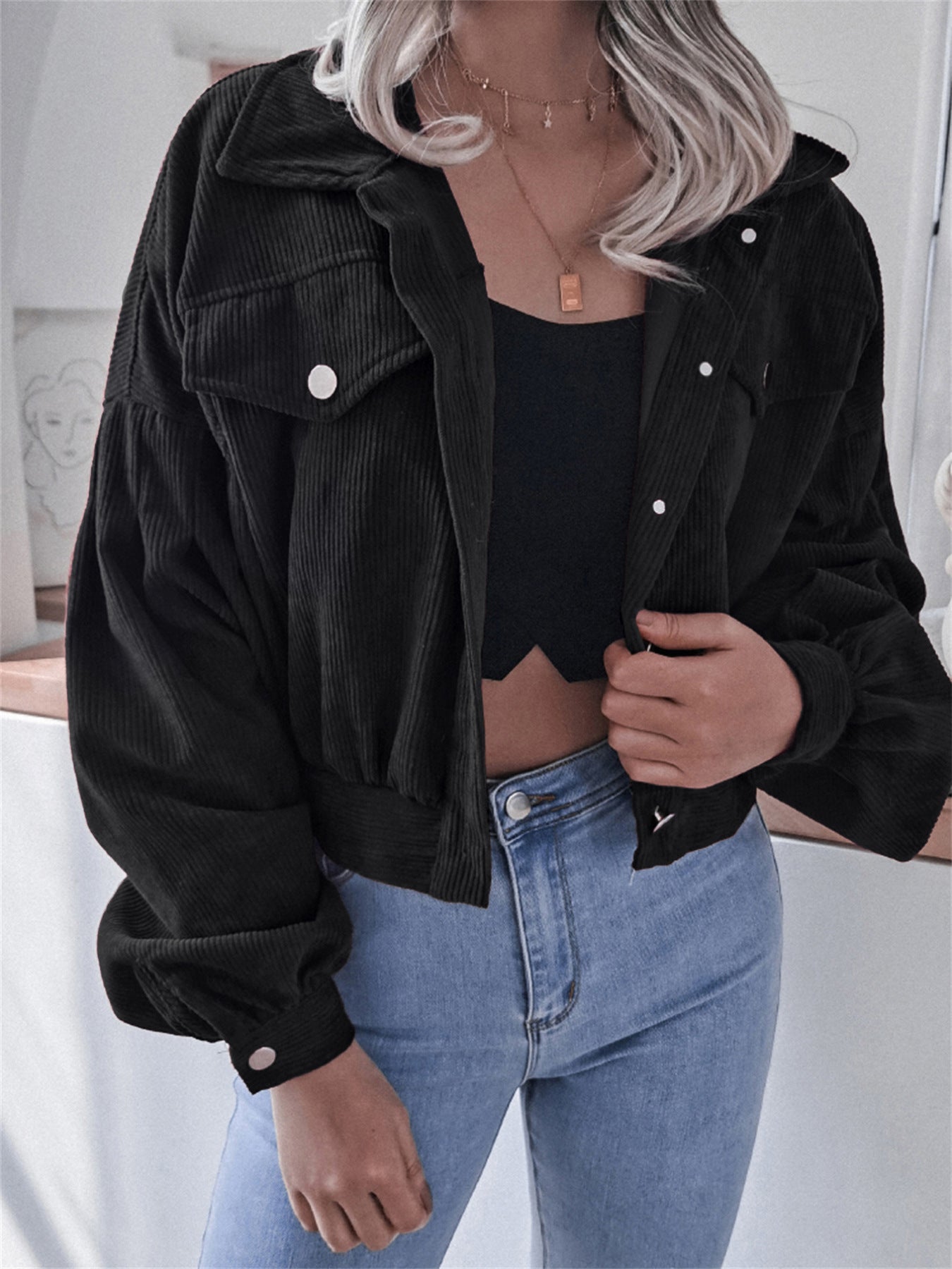 Ins Style Autumn and Winter European and American Lantern Long-Sleeved Corduroy Casual Short Outwear Jacket Amazon Hot Cross-Border Women's Clothing
