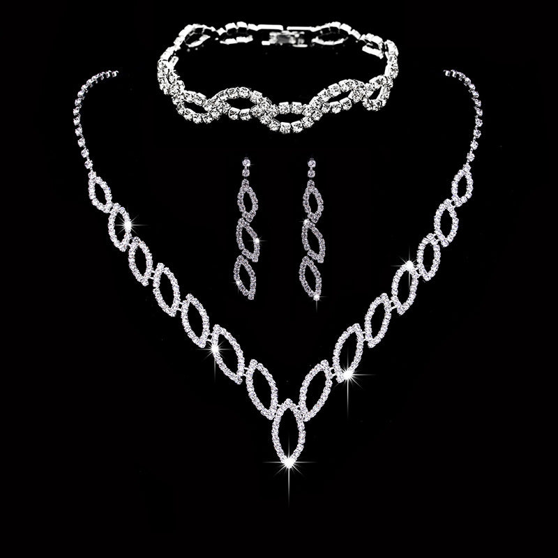 Amazon Cross-Border Jewelry Wedding Photography Women's Necklace Accessories Silver Earrings Necklace Bridal Jewelry Set