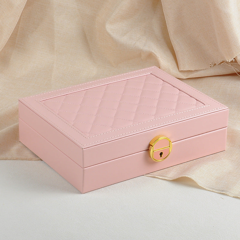 Leather Jewelry Box Single-Layer Jewelry Bracelet Box with Hardware Lock Ring Earring Storage Box Leather Storage Box