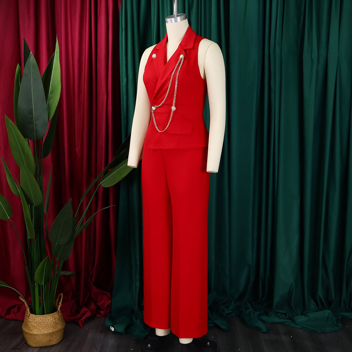 CMYAYA Elegant Womenv-neck High Waist Straight Sleeveless Blazer Jumpsuits 2024 Fall Street Chain Office Lady Party Rompers