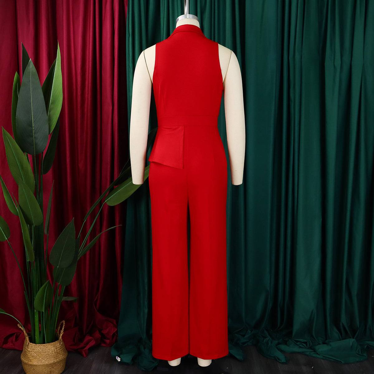 CMYAYA Elegant Womenv-neck High Waist Straight Sleeveless Blazer Jumpsuits 2024 Fall Street Chain Office Lady Party Rompers