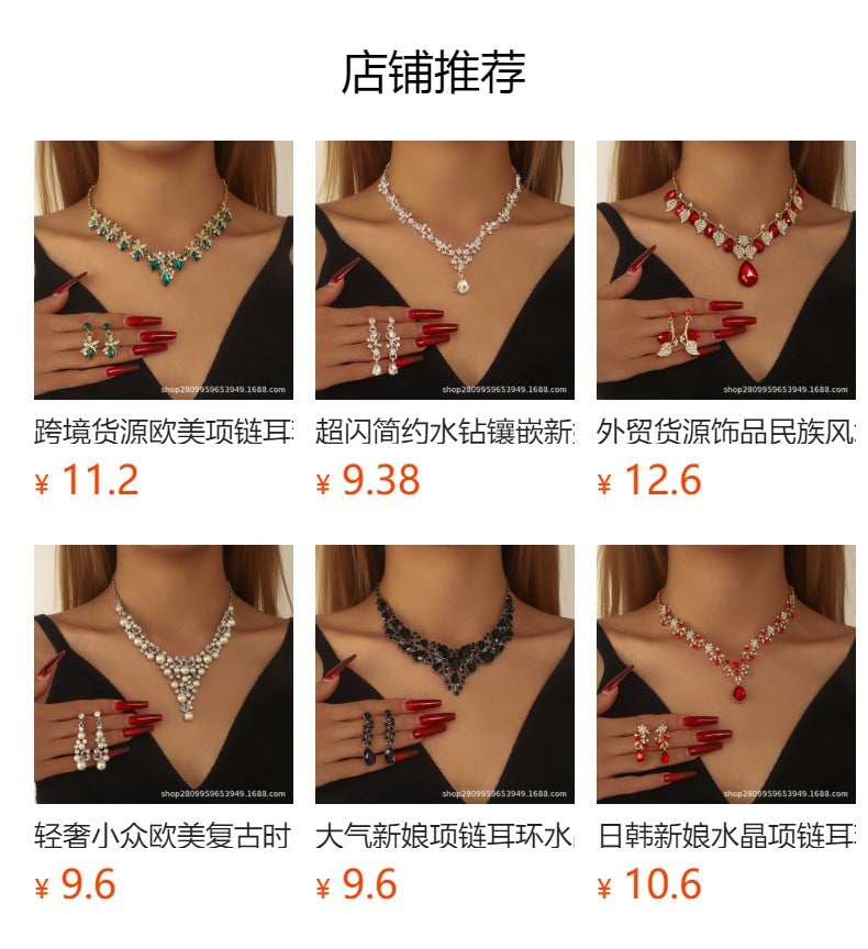 Jewelry Set Chain Crystal Diamond Gift Set Bridal Wedding Necklace Earrings Two-Piece Set Factory Direct Sale
