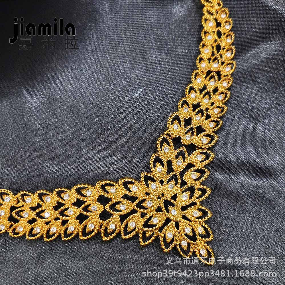 Jamila Middle East 24K Gold-Plated Women's Necklace Bracelet Earrings Ring Four-Piece European and American Bridal Jewelry Set