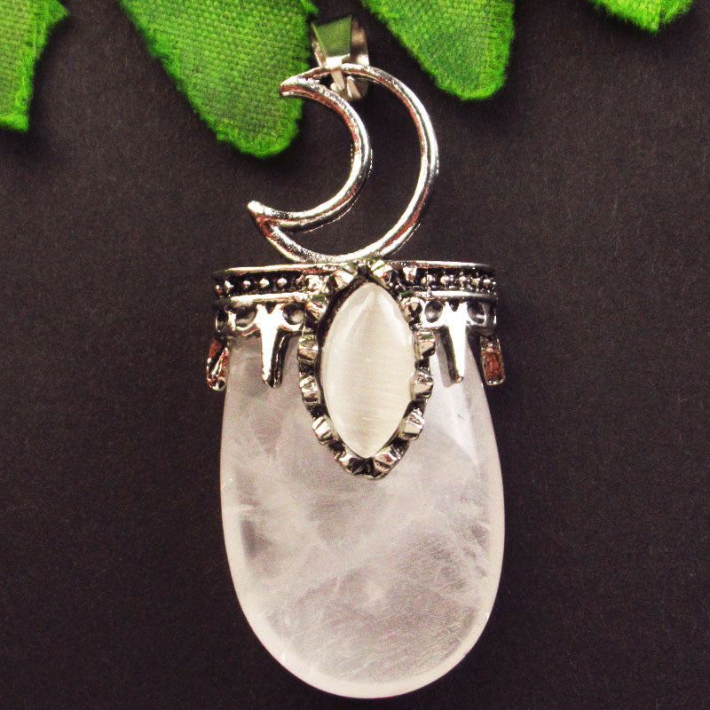 Natural Crystal Agate Stone Inlaid Alloy Sun Moon Star Gemstone Pendant DIY Necklace Jewelry Pendant Wholesale