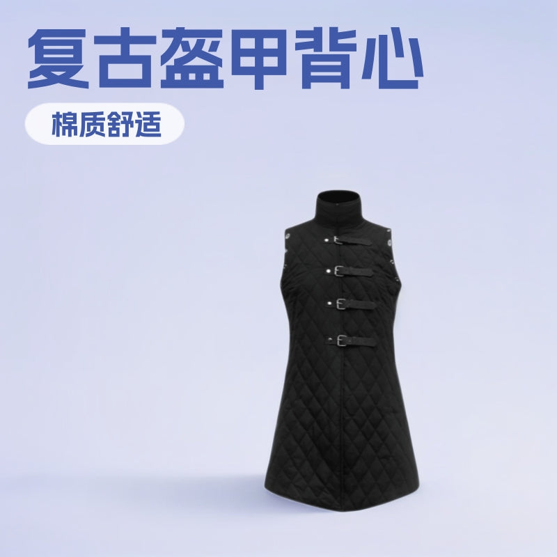 Cross Border Men's Cotton Vest 2025 Medieval Armor Retro Cotton Coat Sleeveless Rivet Belt Buckle Pirate Station Collar Clip