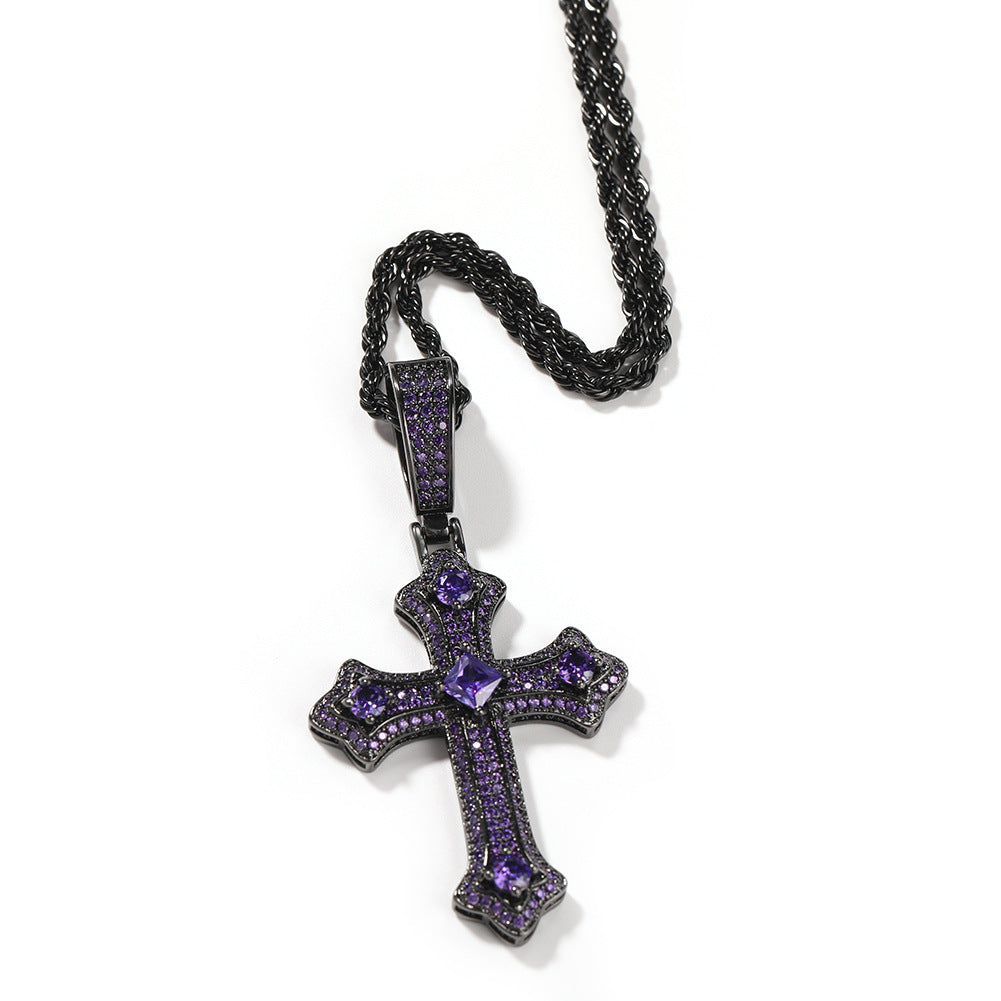 Europe and the United States cross-border jewelry hip-hop cross diamond pendant necklace retro niche Joker Net red necklace wholesale