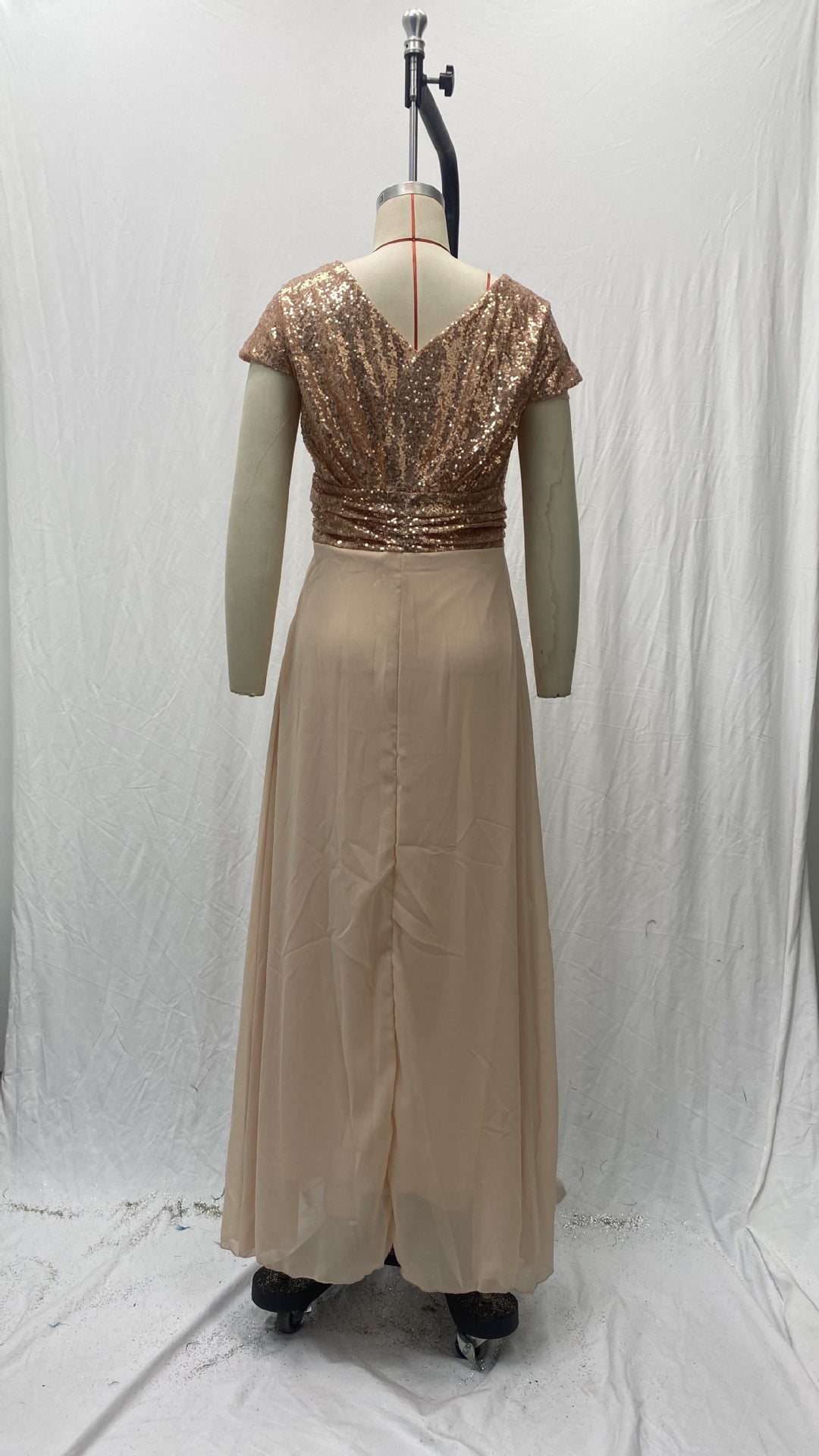 2025 Cross-Border New Spring and Summer European and American Clothing Sleeveless Dress V Neck Sequined Elegant Chiffon Splicing Evening Dress