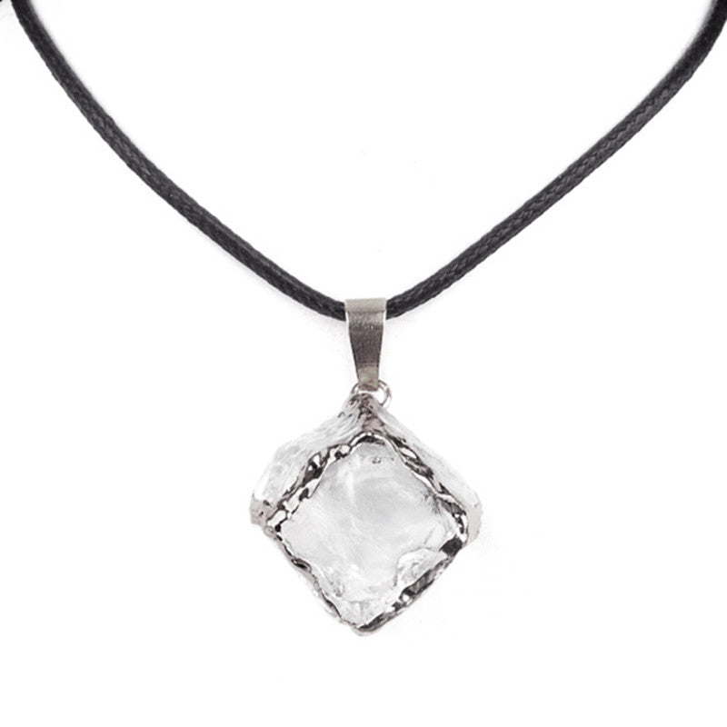 Imitation Crystal Rough Stone Square Electroplated Colorful Pendant Artificial Crystal Sugar Cube Necklace DIY Jewelry Pendant
