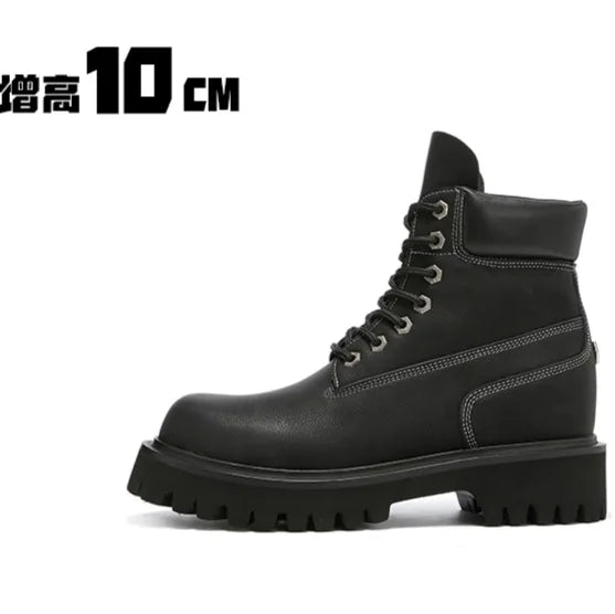 Short boots cowhide men's winter outdoor British style thick soled waterproof high top yellow boots