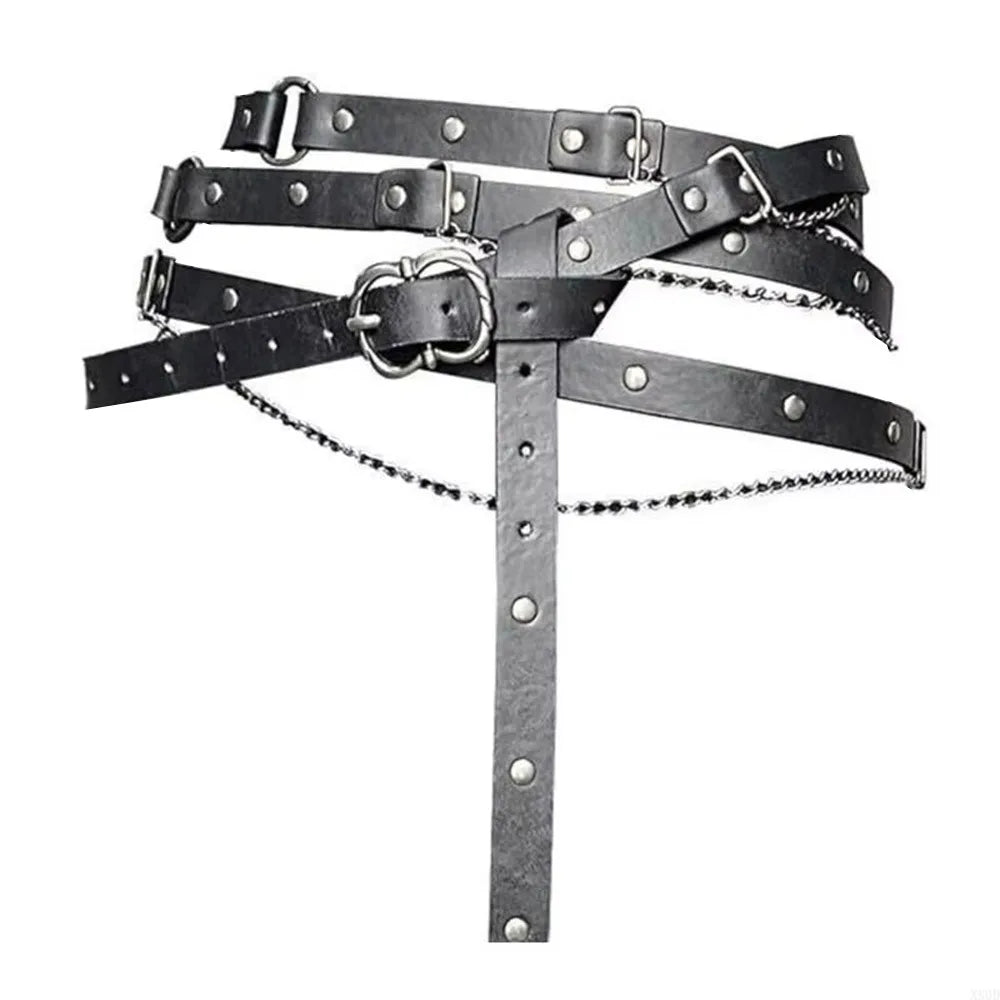 Medieval DIY Faux Leather Metal Chain Belt Vintage Adjustable Thin Belt For Women, Retro Skinny Belt For Dresses