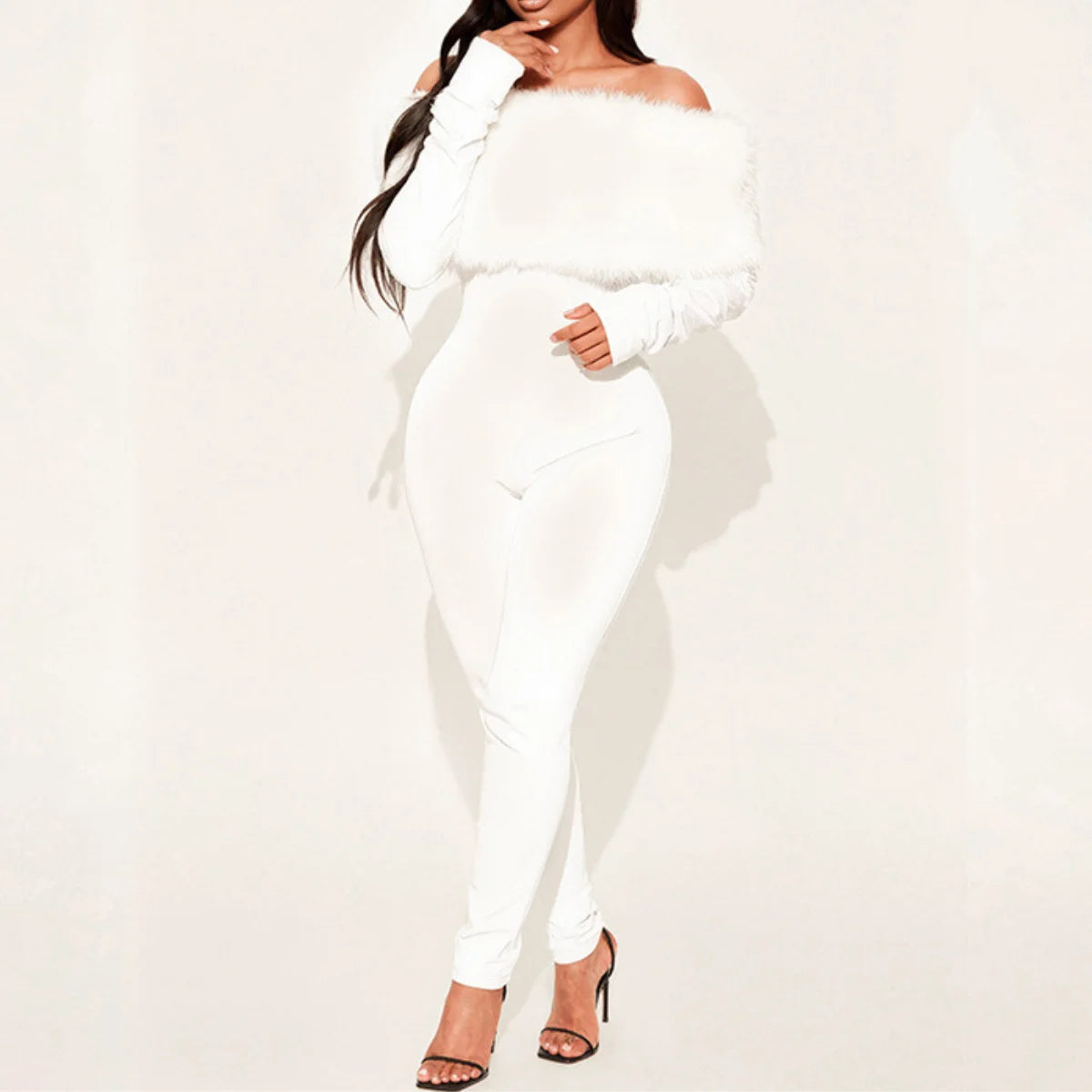 Autumn Winter Furry Long Sleeve Tight Jumpsuit Bodysuits Shapewear Fashion Slim Onesie One Piece Jumpsuits Women's Sexy Trousers