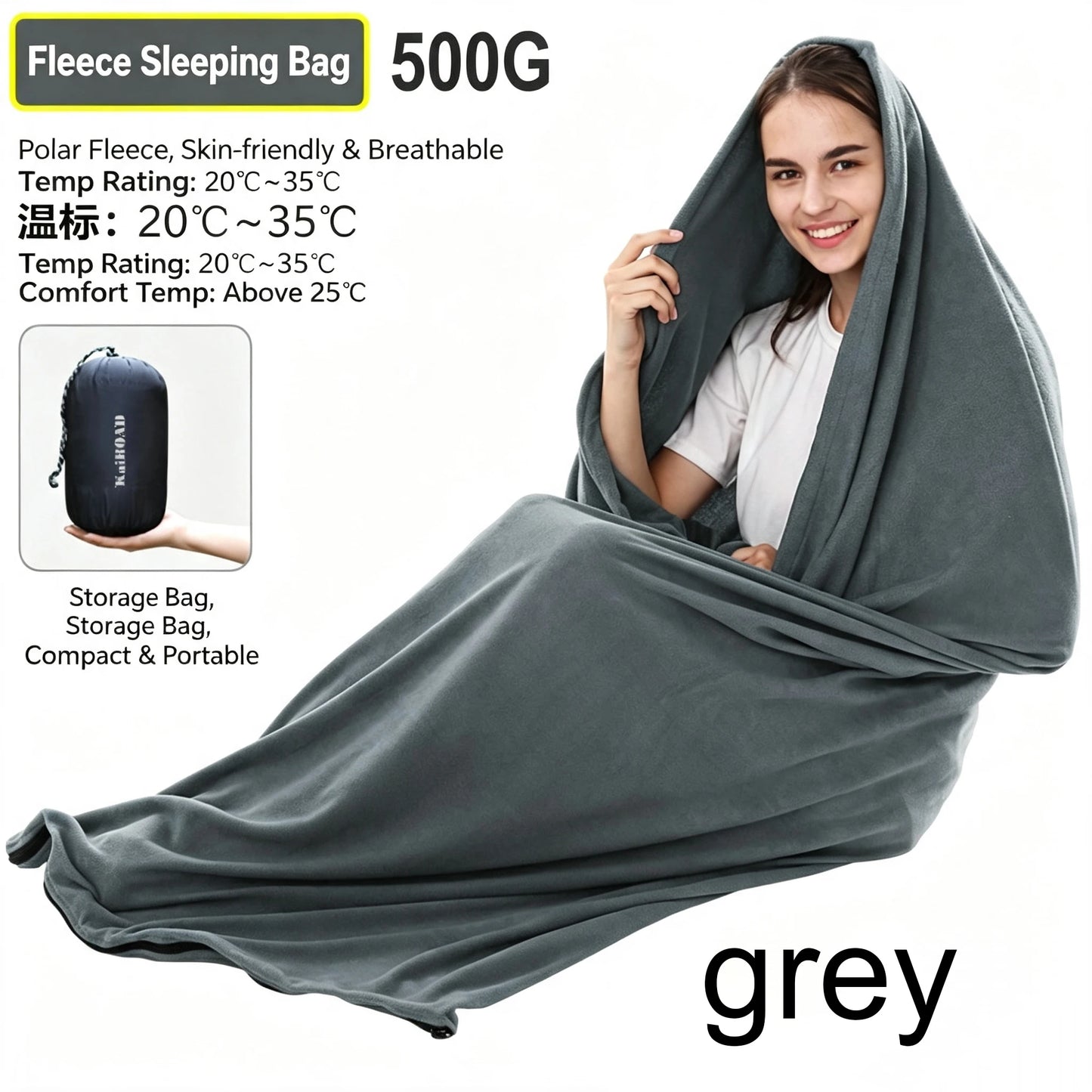Portable Polar Fleece Sleeping Bag Liner Connectable Warm Sleep Sack Machine Washable Travel Camping Indoor Office Nap Blanket
