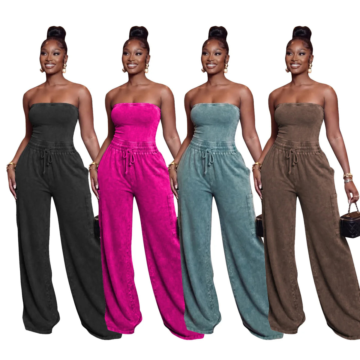 Jumpsuits Women One Piece Sleeveless Strapless Overalls Long Pants Elastic Waist Rompers Y2k Streetwear Jumpsuit Work 2026